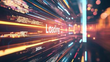 futurista digital interfaz con cargando texto y resumen movimiento efecto en dinámica color espectro video