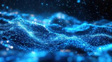 Abstract Blue Light Waves with Glowing Dots and Network Connections Creating a Digital Ocean Effect video