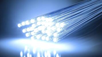 Bright and Dynamic Fiber Optic Cables Glowing in Dark Background Creating Mystical and Futuristic Visual Environment video