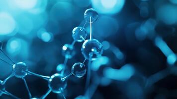 makro se av blå molekyler med lysande bokeh effekt i hög upplösning vetenskap bakgrund video