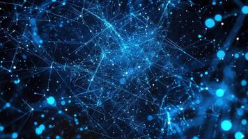 abstrakt digital bakgrund med lysande blå partiklar och sammankopplade rader skapande en nätverk effekt för design projekt video