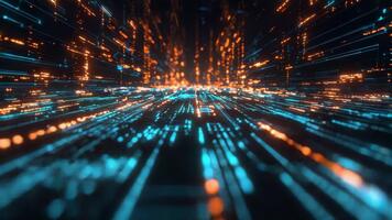 futuristico digitale paesaggio con raggiante Linee e vivace colori la creazione di un illusione di velocità e profondità nel cyberspazio video