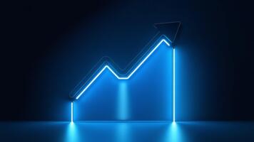 brilhante néon seta significando crescimento e progresso dentro uma Sombrio fundo para o negócio e tecnologia temas video