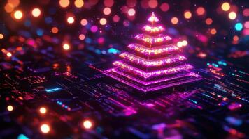 colorato astratto digitale piramide struttura con raggiante luci su un' circuito tavola sfondo per tecnologia concetti video