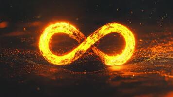 Abstract representation of glowing infinite symbol with sparkles and light effects in dark background for creative projects video