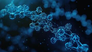 avvicinamento Visualizza di astratto molecolare struttura nel vivace blu colore schema con scintillante particelle e interconnesso nodi video