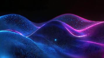 Colorful abstract wave patterns with luminous dots creating a dynamic visual effect in vibrant blue and pink hues video
