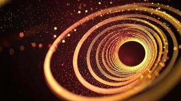 Vibrant Circular Patterns with Glowing Particles Creating a Cosmic Spiral Effect in Deep Black Background video