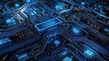 High Tech circuito tavola con raggiante blu Linee e digitale modelli che rappresentano moderno tecnologia video