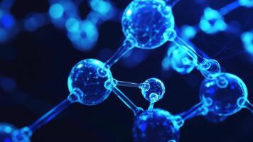 abstrakt visualisering av blå molekyl strukturer med ljus effekter i en vetenskaplig bakgrund för teknologi teman video