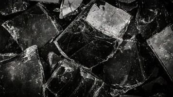 närbild av krossade glas fragment i svart och vit med skarp kanter skapande fängslande mönster och texturer video