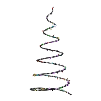 3D render of spiral string lights featuring smooth, looping curves with evenly spaced glowing bulbs, isolated on a transparent background for festive and decorative design use. png