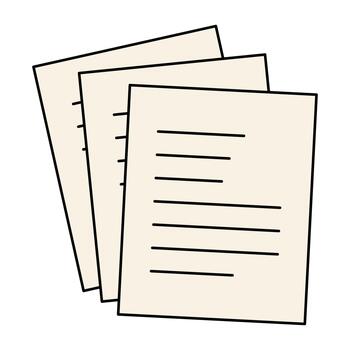 Three beige sheets of paper with black lines representing text, fanned out and overlapping, creating a sense of multiple documents or files. vector