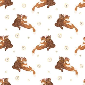 Cute cats and clocks pattern design vector