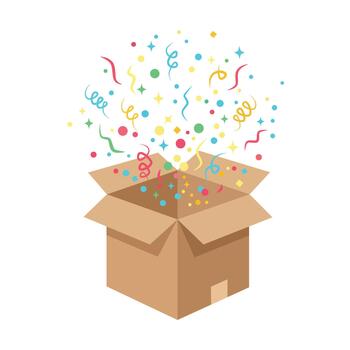Confetti Explosion From Open Cardboard Box vector