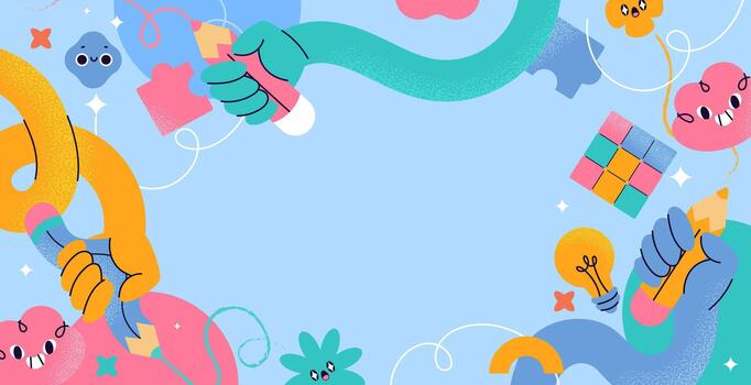 Colorful hands with creative elements illustration vector