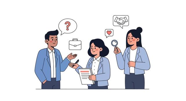 Conceptual cartoon illustration showcasing a business team collaborating and problem solving vector