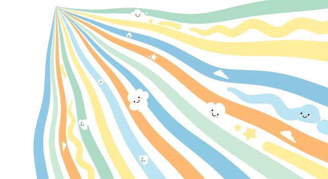 Pastel spectrum with smiling clouds and stars creates a whimsical and cheerful effect vector
