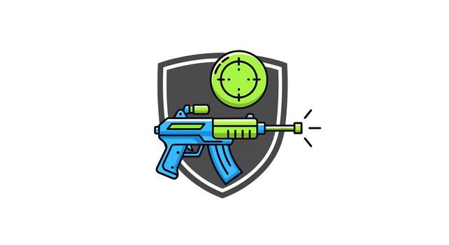Vibrant emblem showcasing futuristic firearm with precision targeting system symbolizing gaming vector