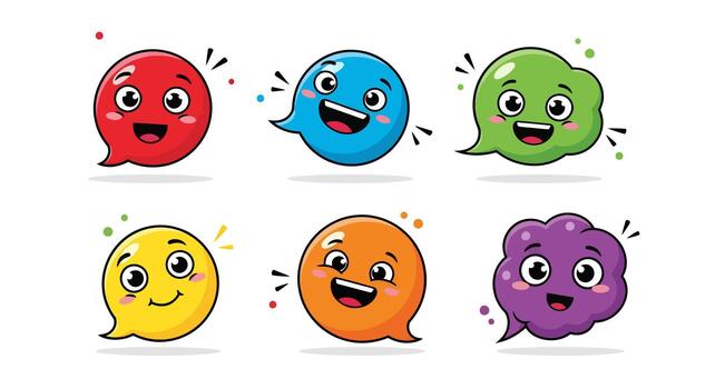 Vibrant and cheerful emoji speech bubbles in an array of bright playful colors vector