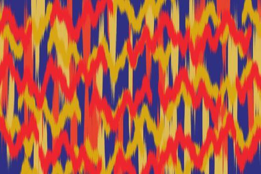 Dynamic Ikat Style Wavy Lines in Red, Gold, and Blue, Abstract ikat art pattern, background, print vector