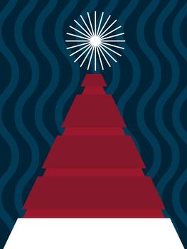 Christmas greeting card with red triangular Santa hat on dark wavy blue background and space for text vector