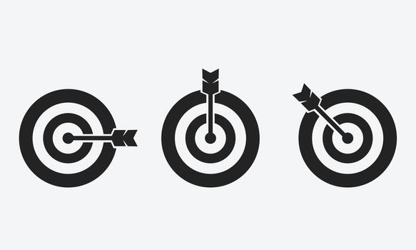Minimal black target icons with central bullseye shapes representing focus and accuracy. vector