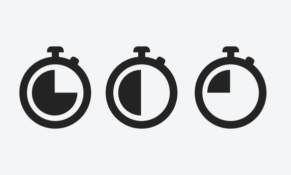 A collection of stopwatch icons showing various timer styles and countdown forms. vector
