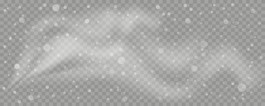 Realistic snowfall and blizzard wind overlay with white snow dots, blur, and fog effect on checkered background. Winter weather template. Editable illustration. vector