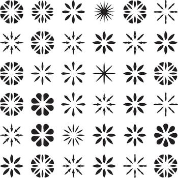 Collection of diverse transparent and white geometric starburst patterns vector