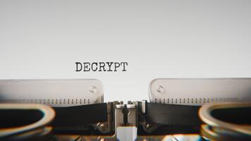 Old mechanical typewriter typing Decrypting Files in a close up view, with metal letters striking the white paper. video