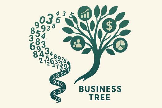 Helix of Numbers Forming Business Tree in Minimal Style. Finance, growth, strategy, innovation, business, icon vector