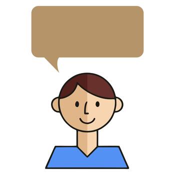 Flat illustration of a man character with a blank speech bubble for text vector