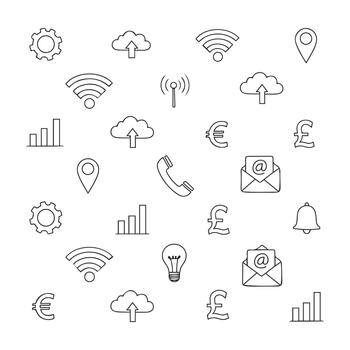 Minimalist Tech Business Doodle Pattern High Resolution, Editable Line Art Icons vector