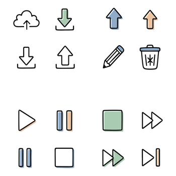 Hand Drawn UIUX Icons Web Navigation, Action Media Control Set vector