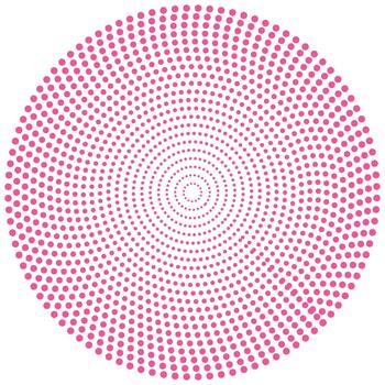 Vibrant pink dots halftone arranged in a concentric circular radial pattern, creating a dynamic visual effect. vector