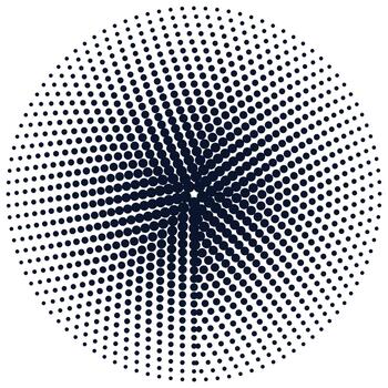 Abstract radial halftone dot pattern in dark blue, creating a dynamic starburst effect. vector