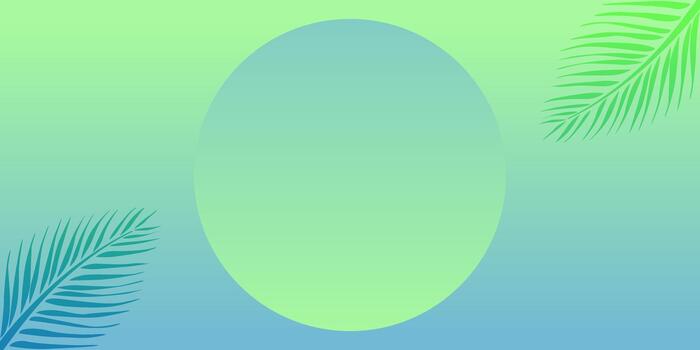 Mint and blue pastel gradient background with soft and smooth color and palm leaves element vector