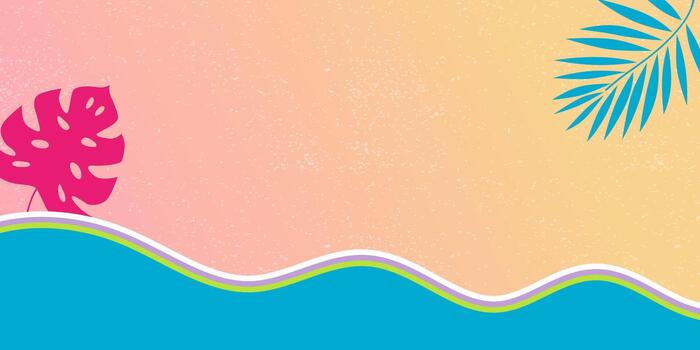 Peach and Pink pastel gradient background with noise texture and palm leaves element vector