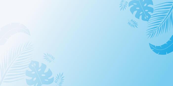 Baby blue pastel gradient background with soft and smooth color and palm leaves element vector