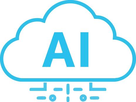 Blue AI Cloud Computing Icon with Minimal Circuit Lines vector