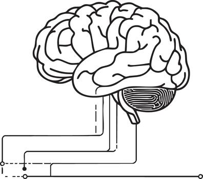 Minimal Line Art Brain with AI Circuit Connections vector