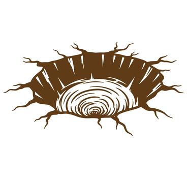 Artistic illustration of a brown hollow tree trunk with concentric circle details on white background vector
