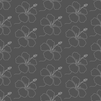 Seamless pattern with drawn hibiscus flowers on a soft gray background. Floral pattern vector