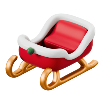 santa trenó ícone, estilizado mínimo 3d ouro vermelho branco Natal presente Entrega transporte Magia, luxo Prêmio festivo Novo ano feriado celebração inverno decoração enfeite jornada, 3d ilustração. png