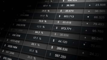 Seamless loop of dark trading spreadsheet with dollar values video
