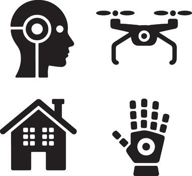 Icons representing artificial intelligence robotics and smart home technology vector