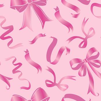seamless pattern with various ribbons and bows of different shapes with a delicate pink gradient on a pink background, for holiday designs, social media or web design vector