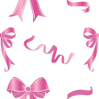 pattern with various ribbons and bows of different shapes with a delicate pink gradient, for holiday designs, social media or web design vector