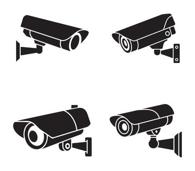 Minimal security camera icons set for surveillance and monitoring silhouette vector